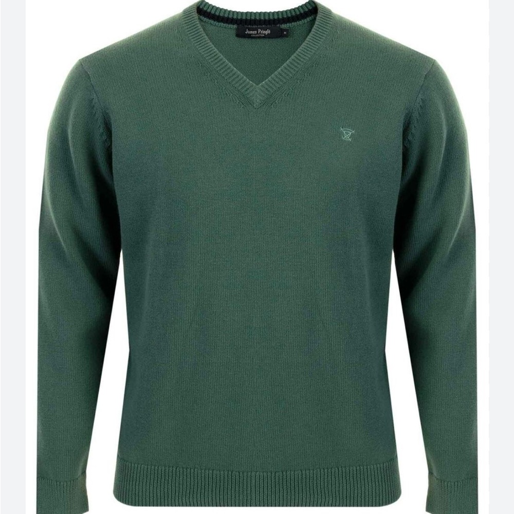 Pringle of Scotland Vintage Wool Sweater V neck Woolmark Pure New Wool Green